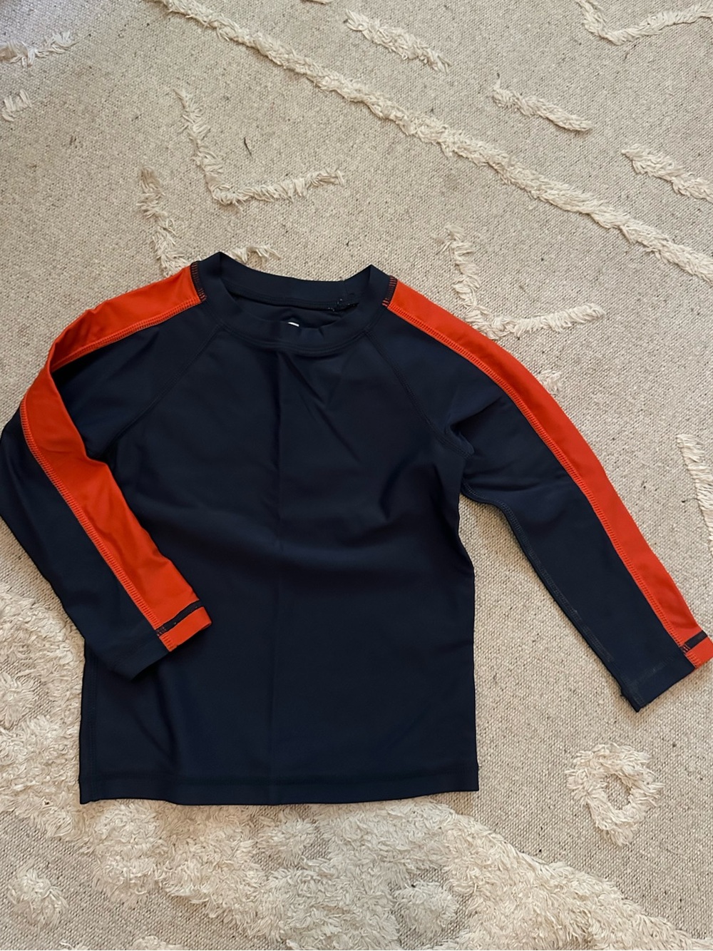 Tea Collection Baby Long Sleeve Rash Guard Swim Top - Navy with Orange Stripe
